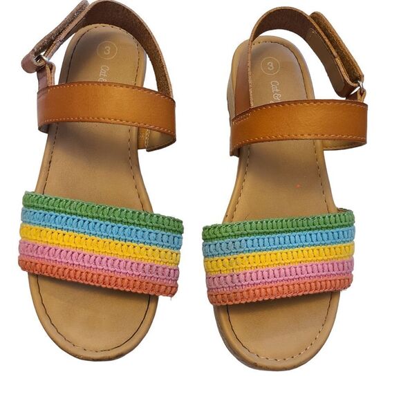 CAT & JACK Sandals Crocheted Rainbow Leather Ankle Straps Kids sz 3‎ - Picture 3 of 13